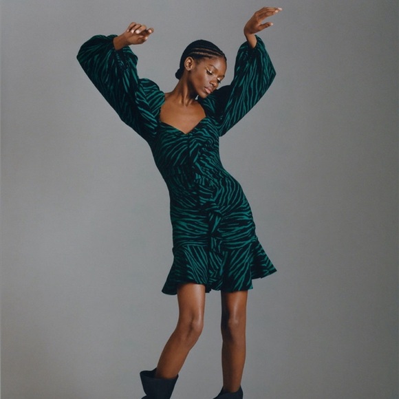 Zara Emerald and Black Long Sleeve Dress - Picture 8 of 11